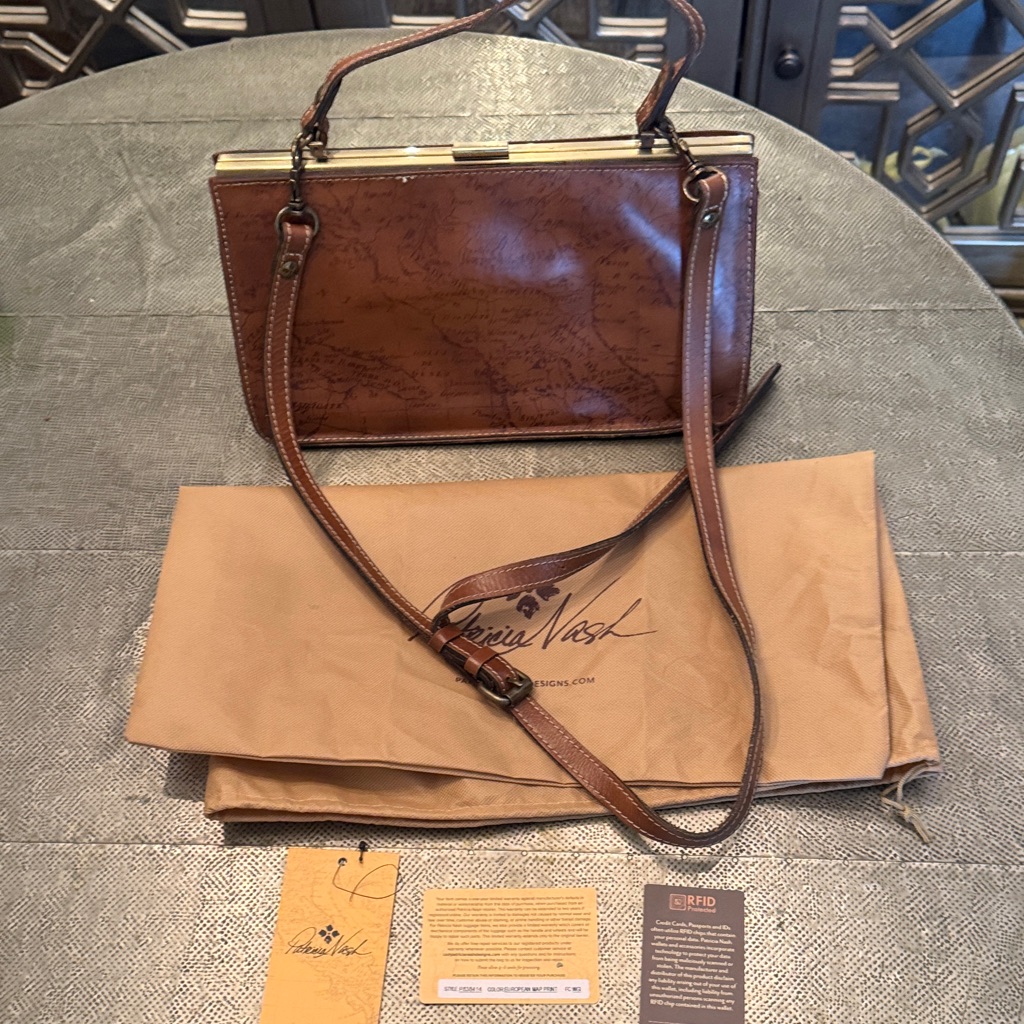 Patricia Nash Nwot European Map Leather Crossbody, Or Hand Bag, Removable Strap